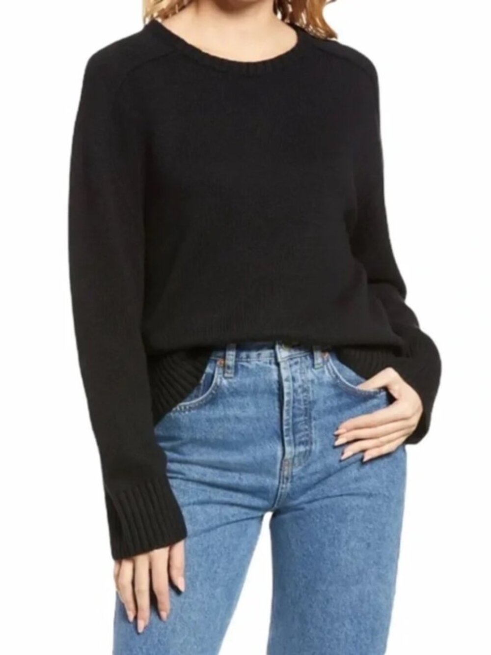 Treasure & Bond Black Oversized Crewneck Sweater Size M
